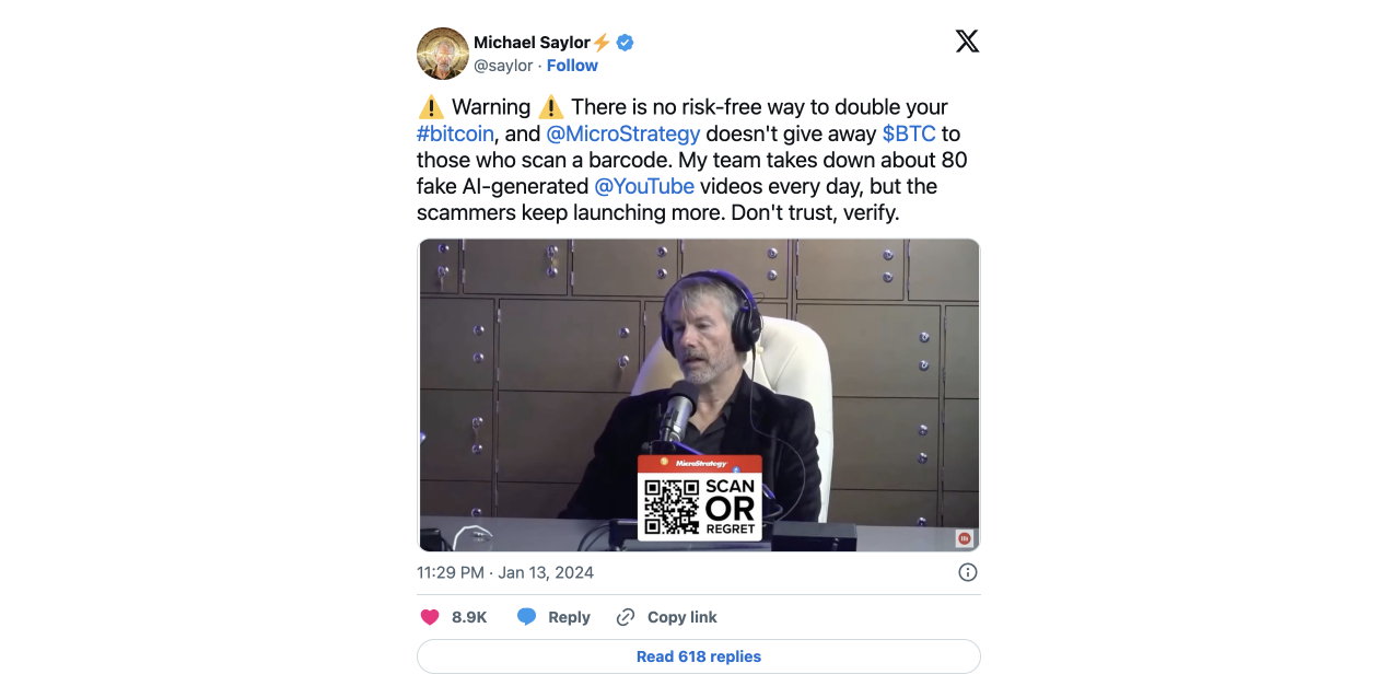 A screenshot showing a deepfake scam