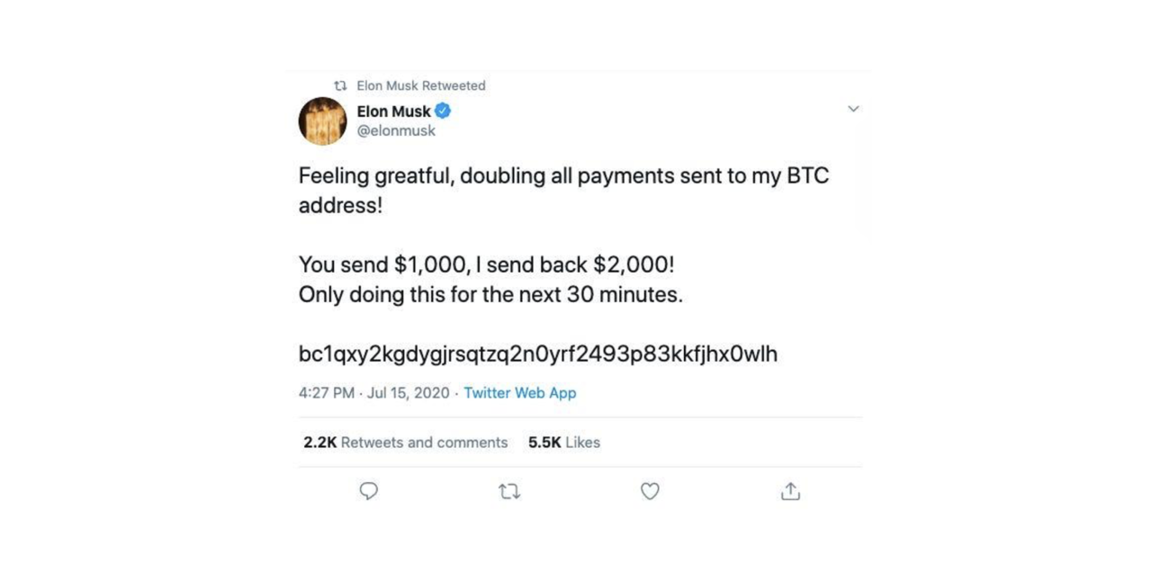 Example of a bitcoin scam where the scammer tries to trick people into sending them bitcoin.